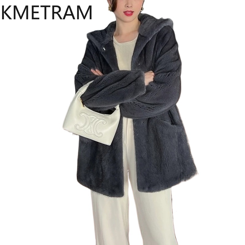 Winter Clothing Label - KMETRAM Naturalna Fioletowa Kurtka z Futra